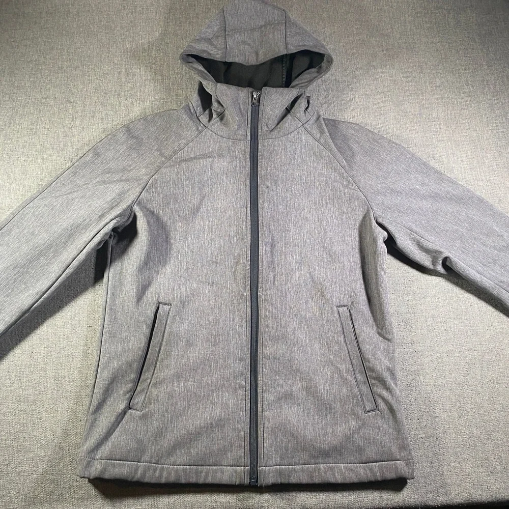 Banana Republic Gray Softshell Jacket Men Small Full Zip Hooded Lightweight Coat